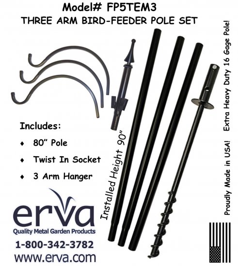 (image for) FP5TEM3 - 3 Arm "High Value" Bird Feeder Pole Set - USA